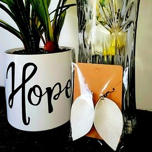 White glitter leaf earrings